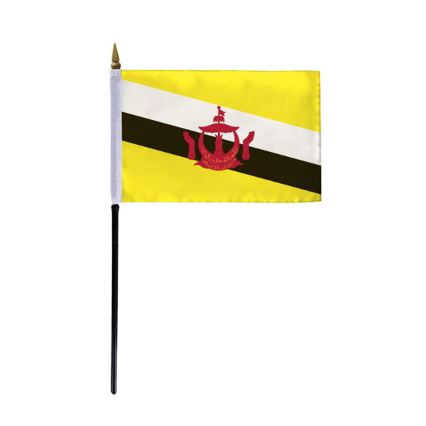 AGAS Small Brunei National Flag 4x6 inch - 11 inch Plastic Pole Polyester