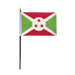 AGAS Small Burundi National Flag 4x6 inch - 11 inch Plastic Pole Polyester Fabric Stitched Edges Burundian Hand Held Mini Small Stick Flags