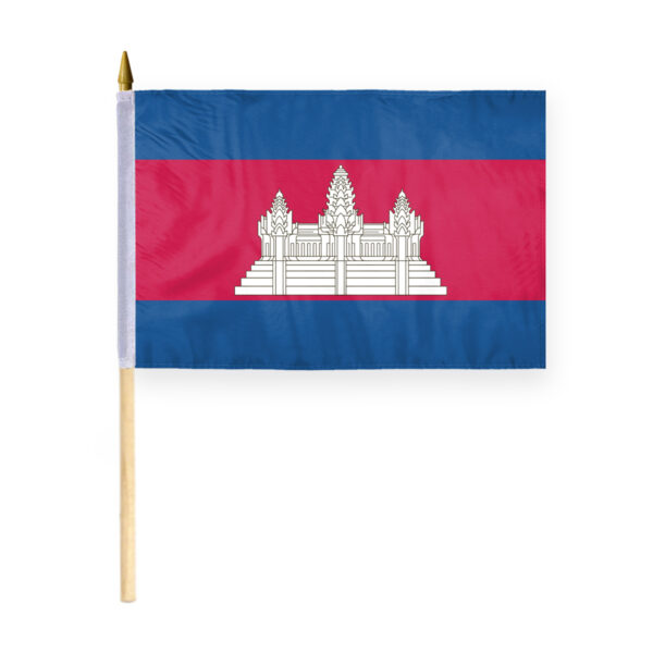 AGAS Small Cambodia 12x18 inch Flag mounted onto 24 inch Wood Pole