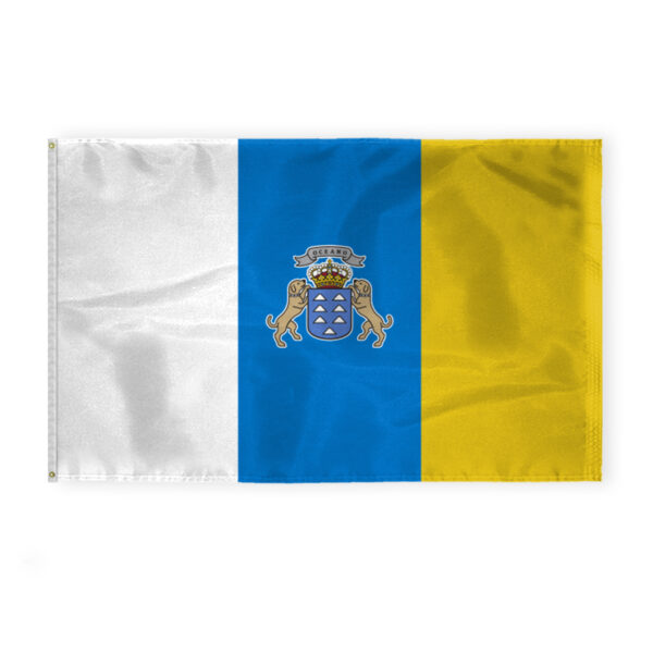 AGAS Canary Islands with Official Seal Flag 5x8 ft 200D Nylon Fabric Double Stitched Canvas Header Brass Grommets Fade Resistant & Vivid Colors Large Canary Islands Flag Can be Hung on Flagpole Outside or Indoors on a Wall