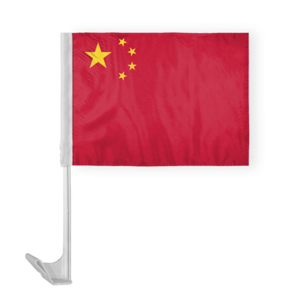 AGAS China Car Flag 12x16 inch - Printed Single Sided on Polyester - Stitched Edges - 17 Inch White Plastic Flex Pole - CN National Flag - Chinese Flag Five Star Red Flag 五星紅旗 Flag of China PRC Flag Communist Flag.