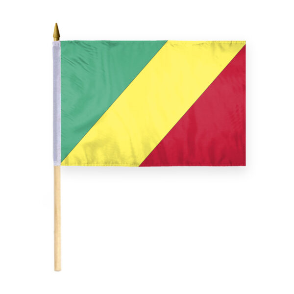 AGAS Republic of Congo Flag 12x18 inch - 24" Wood Pole 100% Polyester Double Stitched Congolese National Mini Handheld Flag