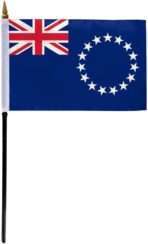 AGAS Cook Islands Flag 4x6 inch - 11" Plastic Pole 100% Polyester Stitched Edges Cook Islands National Mini Flag on a Stick