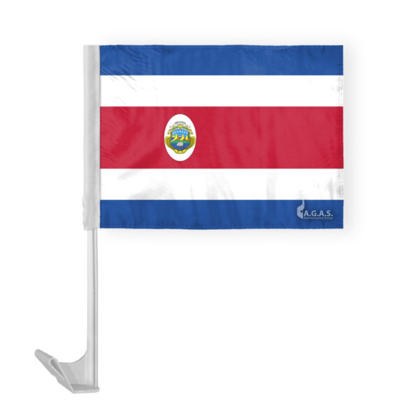 AGAS Costa Rica Car Flag 12x16 inch Polyester Fabric Double Stitched 17 Inch White Plastic Flexible Pole
