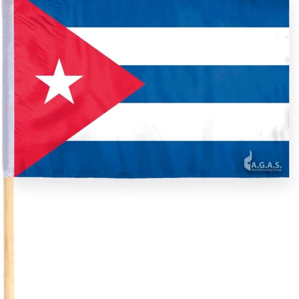 AGAS Cuba Stick Flag 12x18 inch mounted onto 24 inch Wood Pole