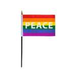 AGAS Small Rainbow Peace Pride Flag 4x6 inch Flag on a 11 inch Plastic Stick