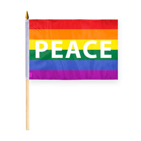 AGAS Rainbow Peace Stick Flag 12x18 inch Flag on a 24 inch Wooden Flag Stick - Sewn Edges Fade Resistant Polyester - Peace Pride Handheld Stick Flag