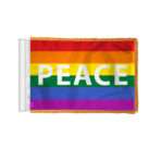AGAS Rainbow Peace Antenna Aerial Flag For Cars with Gold Fringe 4x6 inch