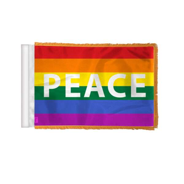 AGAS Rainbow Peace Antenna Aerial Flag For Cars with Gold Fringe 4x6 inch