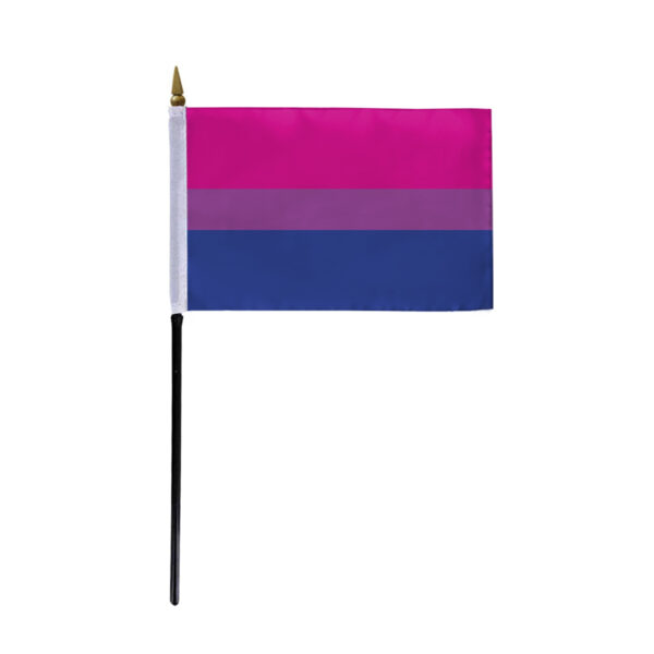 AGAS Small Bi Pride Flag 4x6 inch Flag on a 11 inch Plastic Stick