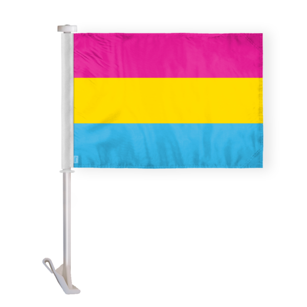 AGAS Pansexual Pride Car Window Flag 10.5x15 inch - Double Side Printed Wrap Knitted Polyester - 19 Inch White Plastic Unbreakable Pole Car Flag