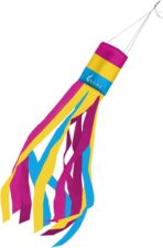 AGAS Flags 60" x 5.5" Multicolor Pansexual Windsock, 200D Nylon Material, 20" Printed Body with Eight 40" x 2" Alternating Tails, Three 3.5" White Strings and a Metal Hook for Easy Hanging