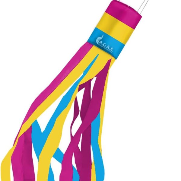 AGAS Flags 60" x 5.5" Multicolor Pansexual Windsock, 200D Nylon Material, 20" Printed Body with Eight 40" x 2" Alternating Tails, Three 3.5" White Strings and a Metal Hook for Easy Hanging