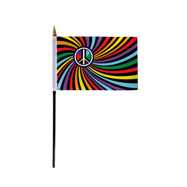 AGAS Small Peace Swirl Rainbow Flag 4x6 inch Flag on a 11 inch Plastic Stick - Sewn Edges Fade Resistant Polyester - Swirl Pride Handheld Flag