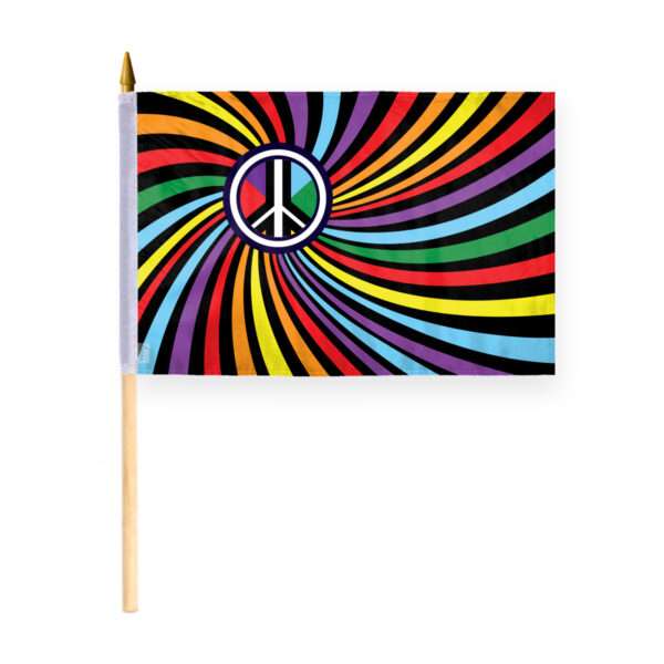 AGAS Peace Swirl Rainbow Stick Flag 12x18 inch Flag on a 24 inch