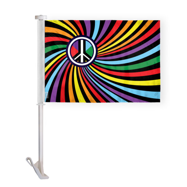 AGAS Peace Swirl Rainbow Car Window Flag 10.5x15 inch