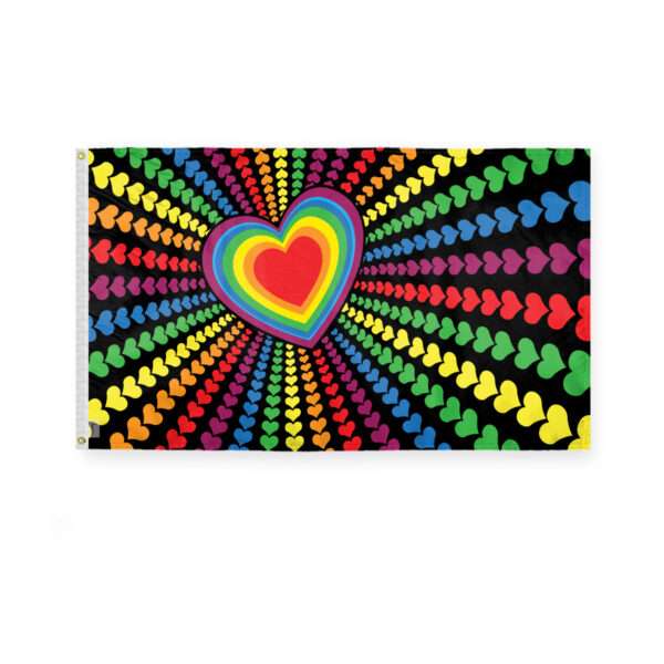 AGAS Rainbow Love Hearts Flag 3x5 Ft - Polyester