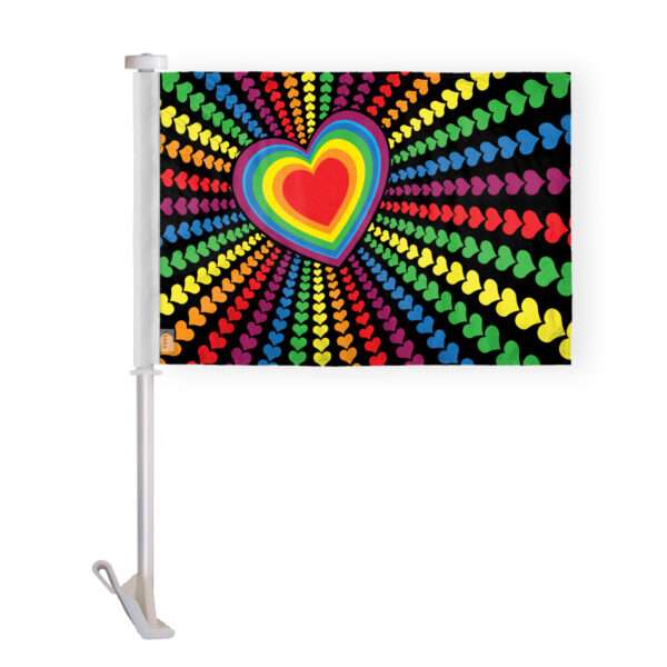 AGAS Rainbow Love Hearts Car Window Flag 10.5x15 inch
