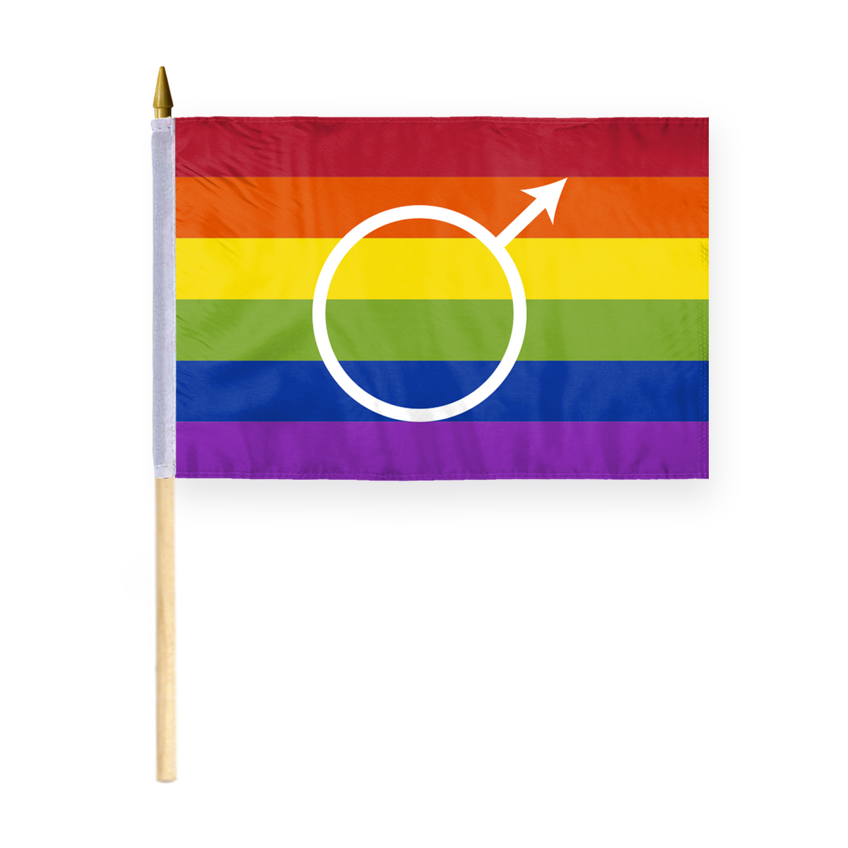 AGAS Gay Male Pride Stick Flag 12x18 inch Flag on a 24 inch Wooden Flag Stick