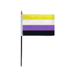 AGAS Small Non Binary Pride Flag 4x6 inch Flag on a 11 inch Plastic Stick