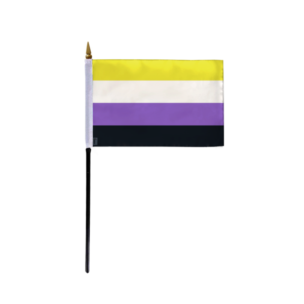 AGAS Small Non Binary Pride Flag 4x6 inch Flag on a 11 inch Plastic Stick