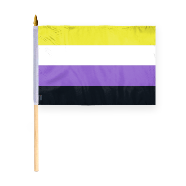AGAS Non Binary Pride Stick Flag 12x18 inch Flag on a 24 inch Wooden Flag Stick