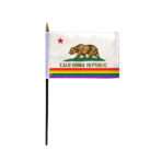 AGAS Small California Pride Flag 4x6 inch Flag on a 11 inch Plastic Stick