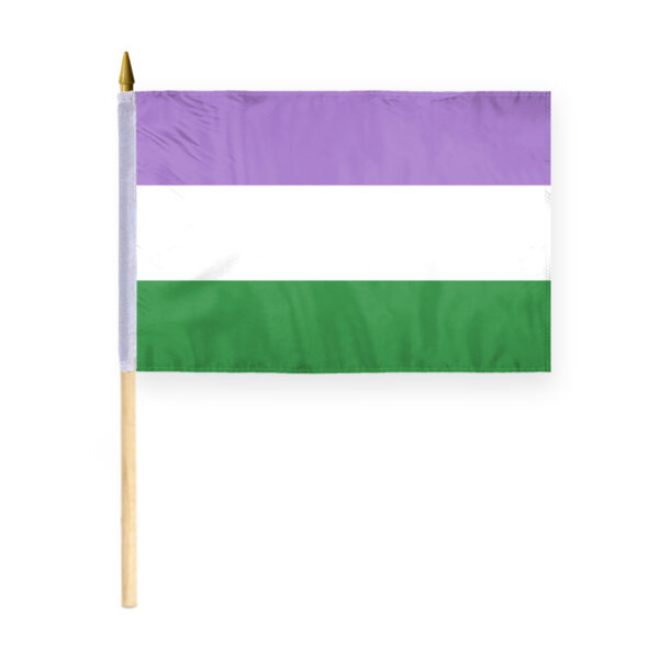 AGAS Genderqueer Pride Stick Flag 12x18 inch Flag on a 24 inch Wooden Flag Stick