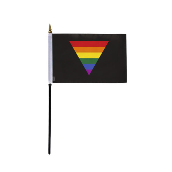 AGAS Small Black Rainbow Triangle Flag 4x6 inch Flag on a 11 inch
