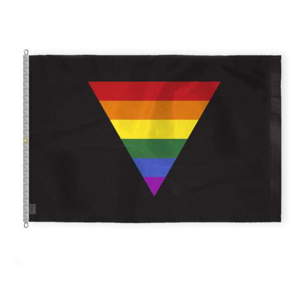 AGAS Large Black Rainbow Triangle Flag 8x12 Ft - Printed 200D Nylon