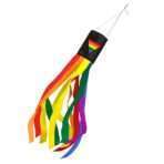 Size- 60" x 5.5" Rainbow Triangle windsock with rainbow design made of nylon with tails and strings and a hook for hanging. Material- 200 denier nylon offers excellent fly-ability in even the slightest breeze, windsocks are wonderful outdoor decor for homes, businesses, or yards. Stitching- Our Rainbow Triangle flags feature double-stitched horizontal edges, along with a quad-stitched fly end and double-folded ends, ensuring long-lasting and durable flags that can withstand the rigors of outdoor use. Easy Hanging- Features a high quality snap swivel clip for hanging in your yard How to Rock It-The windsock is a beautiful addition to your porch, patio, garden anywhere you can find to hang it. It's made to twirl in the wind.