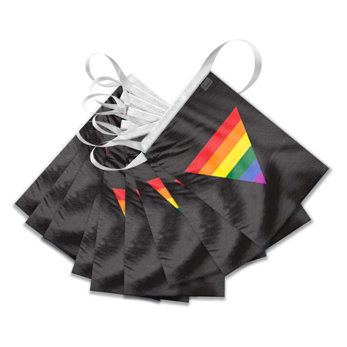 AGAS Black Rainbow Triangle Streamers for Party 60 Ft long - 5 Mil Plastic
