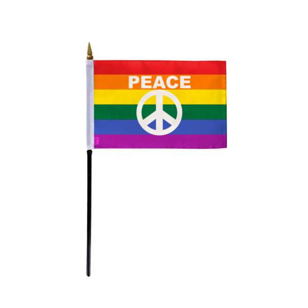 AGAS Small Rainbow Peace Sign Pride Flag 4x6 inch Flag on a 11 inch Plastic Stick