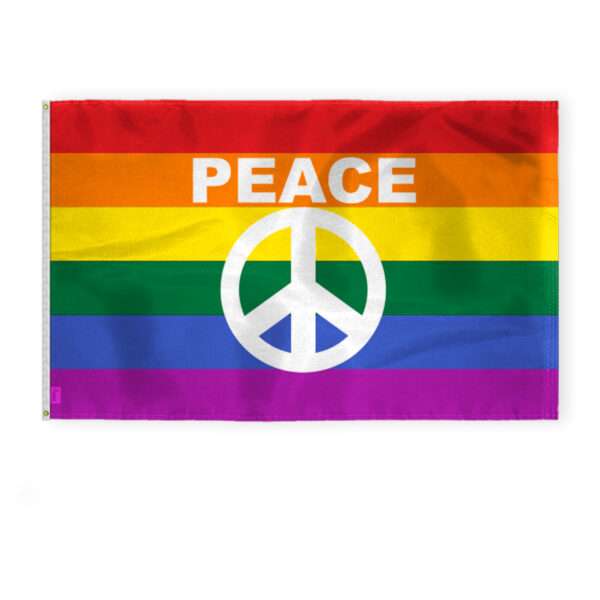 AGAS Rainbow Peace Sign Pride Flag 5x8 Ft - Printed 200D Nylon