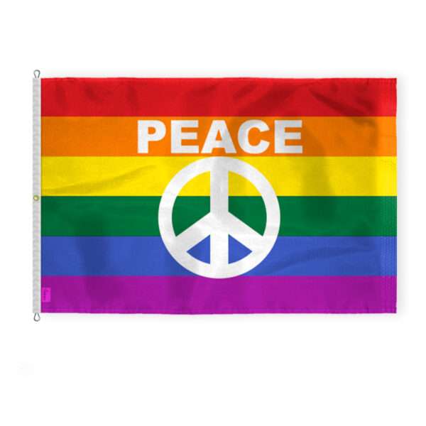 AGAS Large Rainbow Peace Sign Pride Flag 8x12 Ft