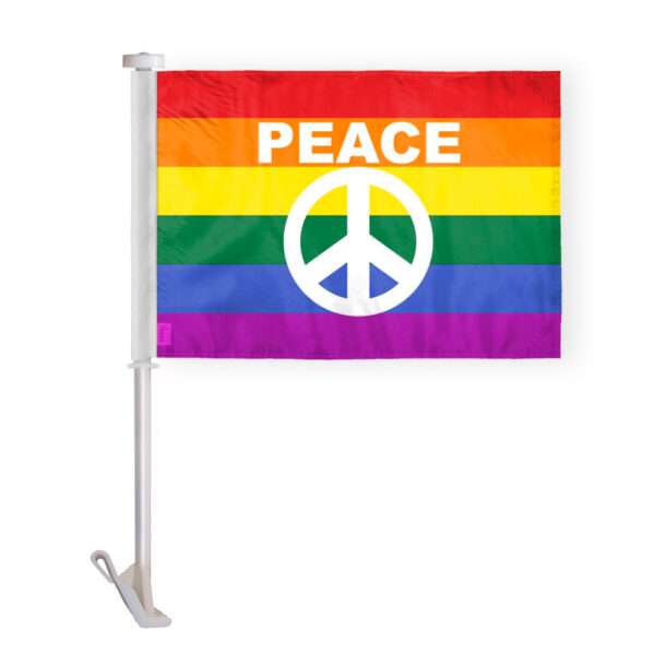 AGAS Rainbow Peace Sign Car Window Flag 10.5x15 inch