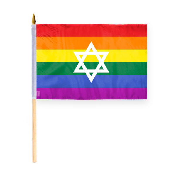 AGAS Israel Rainbow Stick Flag 12x18 inch Flag on a 24 inch Wooden Flag Stick
