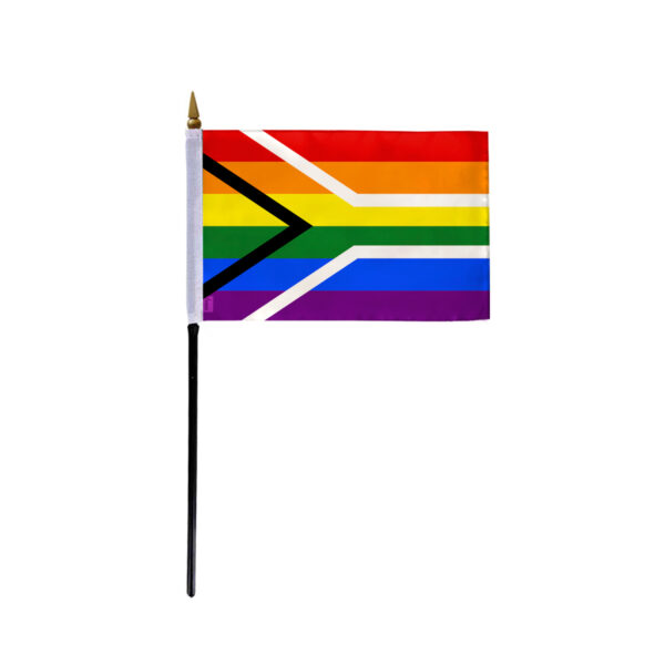 AGAS Small South Africa Rainbow Gay Pride Flag 4x6 inch Flag on a 11 inch Plastic Stick