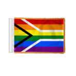 AGAS South Africa Rainbow Gay Pride Antenna Aerial Flag For Cars with Gold Fringe 4x6 inch