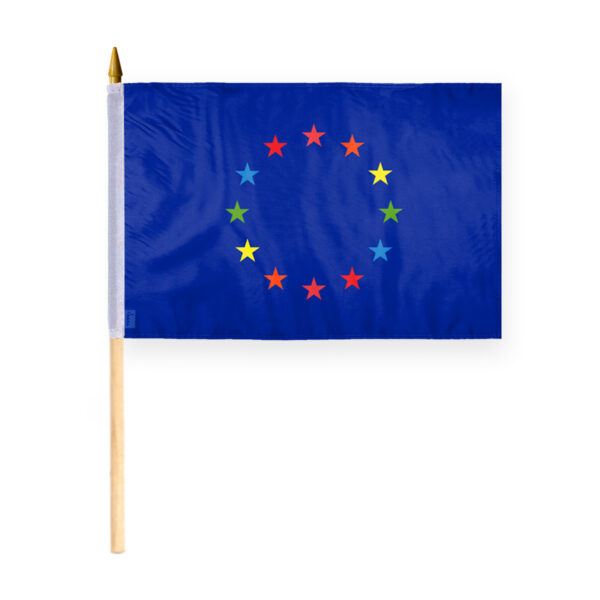 AGAS Gay European Stick Flag 12x18 inch Flag on a 24 inch Wooden Flag Stick