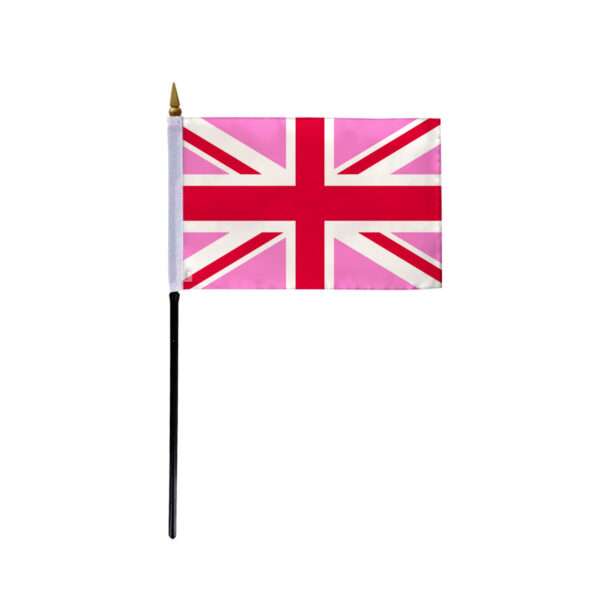 AGAS Small Pink Union Jack Flag 4x6 inch Flag on a 11 inch Plastic Stick