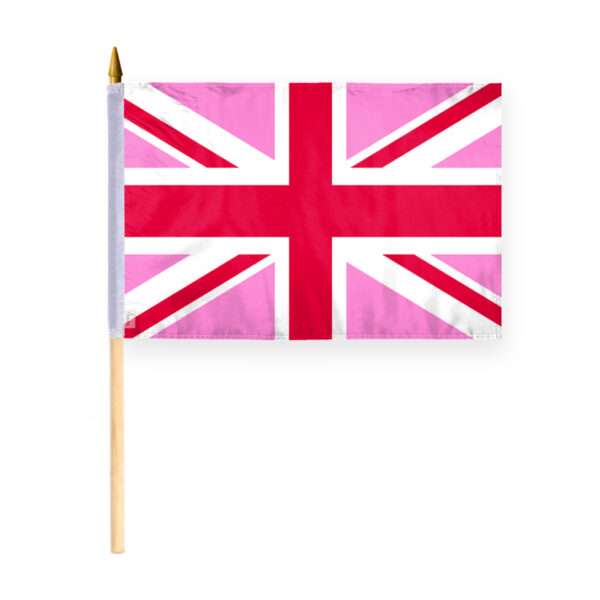 AGAS Pink Union Jack Stick Flag 12x18 inch Flag on a 24 inch Wooden Flag Stick