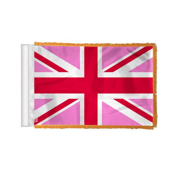 AGAS Pink Union Jack Antenna Aerial Flag For Cars with Gold Fringe 4x6 inch