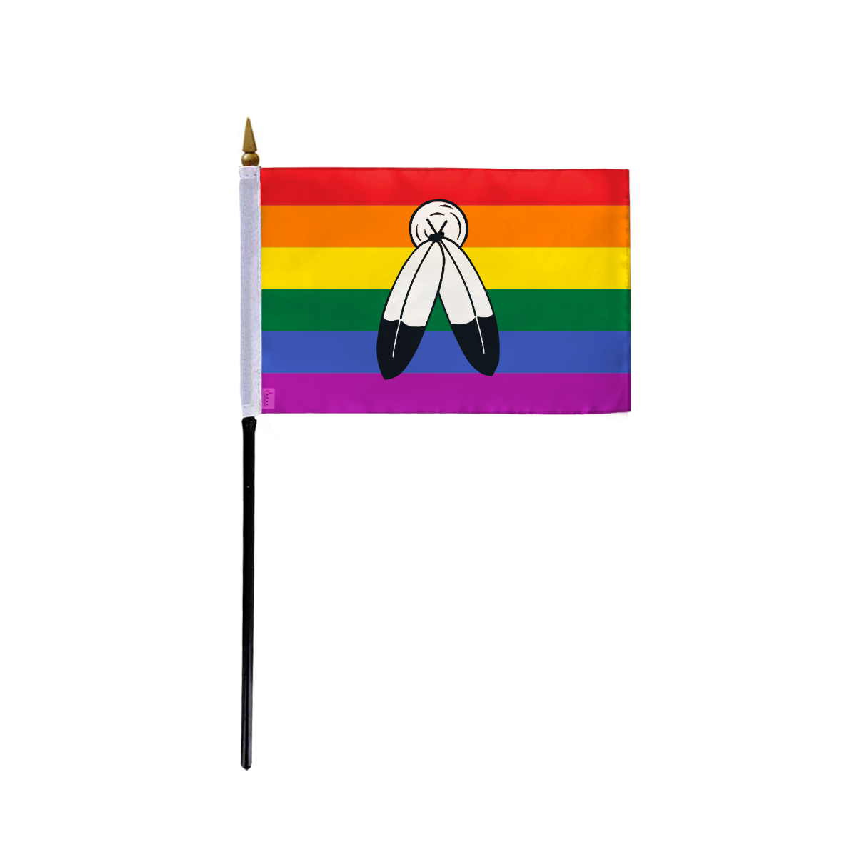 AGAS Small Two-Spirit Rainbow Flag 4x6 inch Flag on a 11 inch Plastic Stick