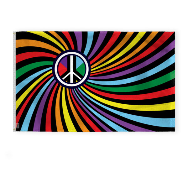 AGAS Large Peace Swirl Rainbow Flag 6x10 Ft - Printed 200D Nylon
