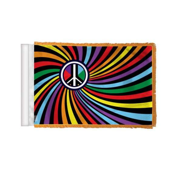 AGAS Peace Swirl Rainbow Antenna Aerial Flag For Cars with Gold Fringe 4x6 inch