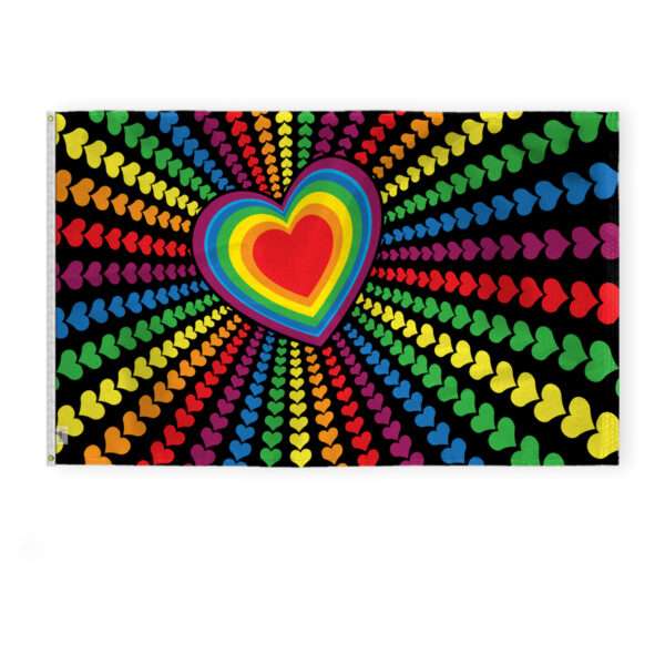 AGAS Large Rainbow Love Hearts Flag 6x10 Ft - Printed 200D Nylon