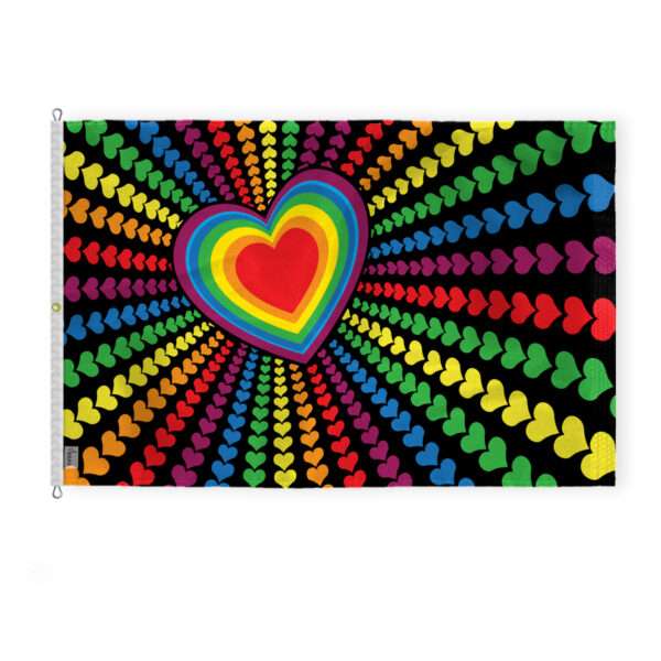 AGAS Large Rainbow Love Hearts Flag 8x12 Ft - Printed 200D Nylon