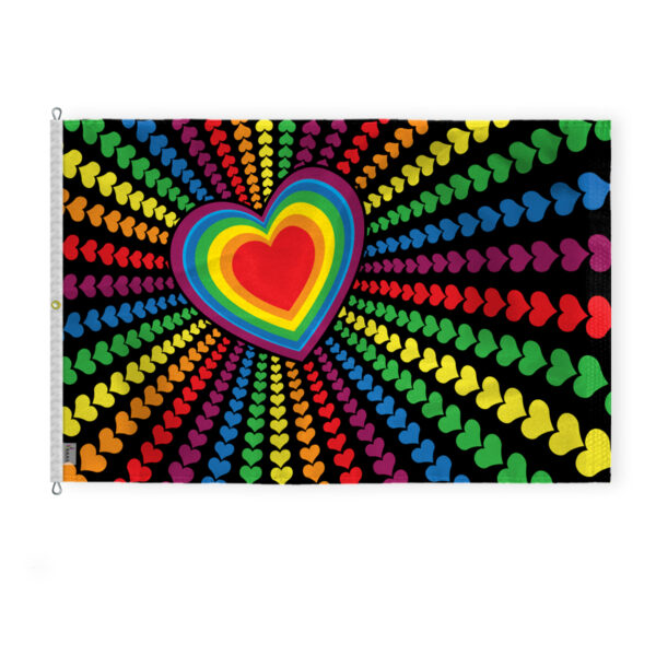 AGAS Large Rainbow Love Hearts Flag 10x15 Ft