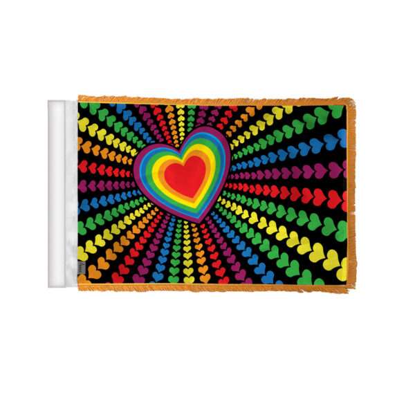 AGAS Rainbow Love Hearts Antenna Aerial Flag For Cars with Gold Fringe 4x6 inch